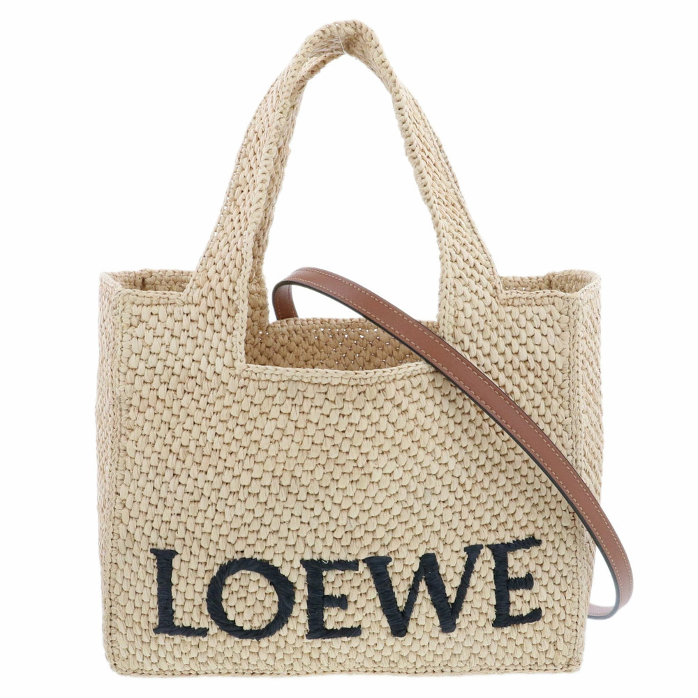 LOEWE Font Tote Bag Raffia Beige